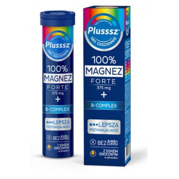 Plusssz 100% Magnesium Forte + B-Complex, aromă de portocale și grapefruit, 20 comprimate efervescente