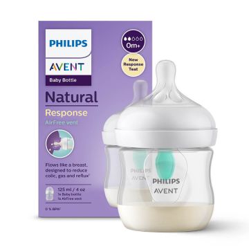 Avent Natural Response, biberon cu tetină reactivă, cu supapă AirFree, debit 2, SCY670/01, de la naștere, 125 ml