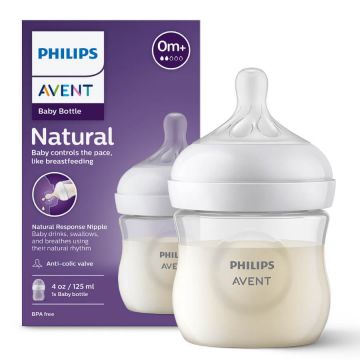 Avent Natural Response, biberon cu tetină reactivă, debit 2, SCY900/01, de la naștere, 125 ml