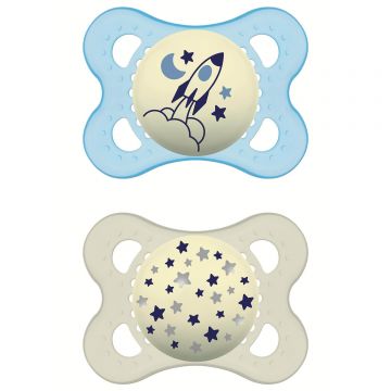 MAM Original, suzetă, silicon, ortodontic, noapte, băiat, 2-6 luni, 2 bucăți