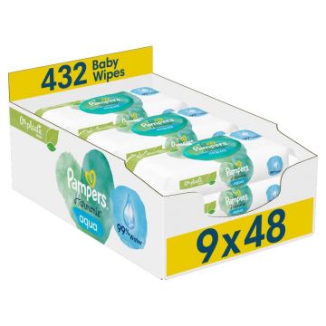 Pachet Șervețele umede Harmonie Aqua, 9 x 48 bucăți, Pampers 