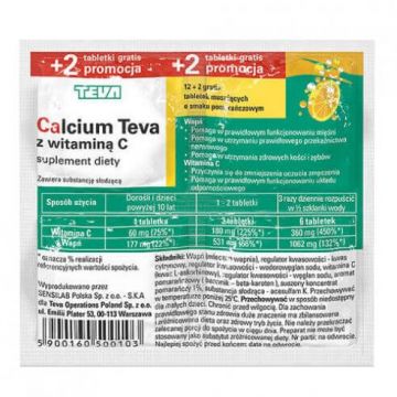 Calcium Teva cu vitamina C, aromă de portocale, 14 comprimate efervescente