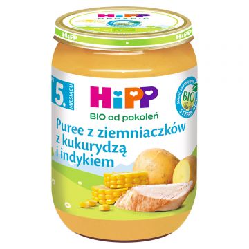 HiPP Bio mâncare, piure de cartofi cu porumb și curcan, după 5 luni, 190 g.