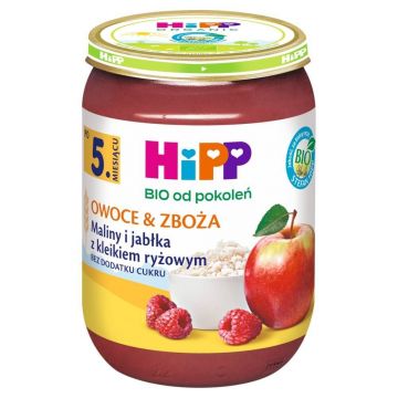HiPP Fruits & Cereals Bio, zmeură și mere cu terci de orez, după 5 luni, 190 g