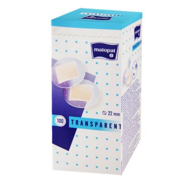 Matopat Transparent, plasturi pentru pansamente, discret, rotund, 22 mm, 100 bucăți