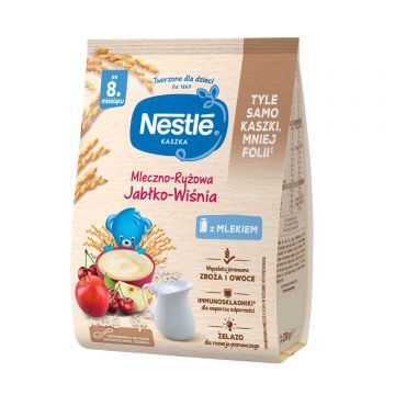 Nestle Porridge cu lapte și orez, mere și cireșe, fără gluten, după 8 luni, 230 g