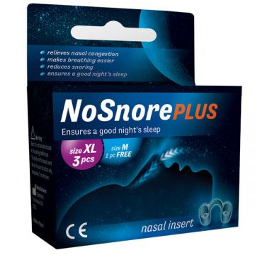 NoSnore Plus, inserții nazale, mărimea XL x 3 bucăți + mărimea M x 1 bucată