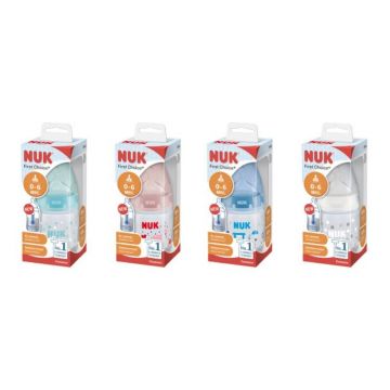 NUK First Choice Biberon cu tetina silicon M, 0-6luni, diverse modele, 1 bucata, 150 ml