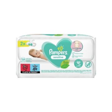 Pampers Servetele umede Sensitive, 2 pachete x 52, 104 bucati