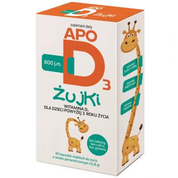 ApoD3 Chews, vitamina D3 800 UI pentru copii peste 3 ani, aromă de portocale, 30 capsule moi masticabile
