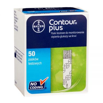 Benzi de testare pentru glucometru Contour Plus, 50 bucǎți, Bayer