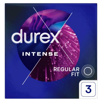 Durex Intense, prezervative cu gel stimulant, cu nervuri, 3 bucăți
