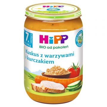 Farfurie HiPP Bio, cușcuș cu legume și pui, după 7 luni, 220 g