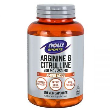 Now Foods Arginină și citrulină, L-arginină și citrulină, 120 capsule
