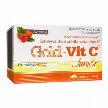 Olimp Gold-Vit C Junior, aromă de zmeură, 15 pliculețe