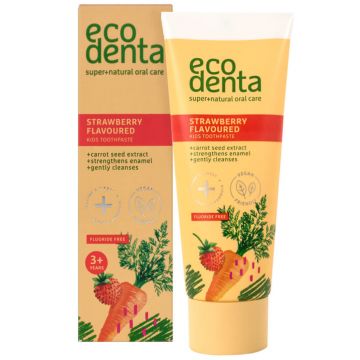 Ecodenta, pastă de dinți pentru copii, de la 3 ani, aromă de căpșuni, fără fluor, 75 ml