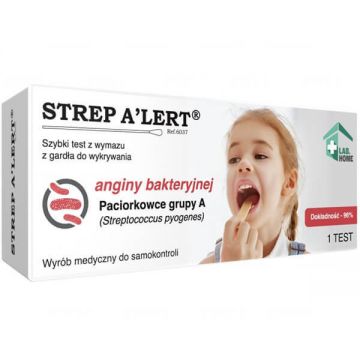LabHome Strep A'Lert, test cu tampon în gât pentru detectarea amigdalitei bacteriene și a scarlatinei, 1 buc