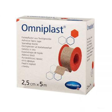 Omniplast, adeziv pentru țesături din viscoză, culoare carne, 2,5 cm x 5 m, 1 buc