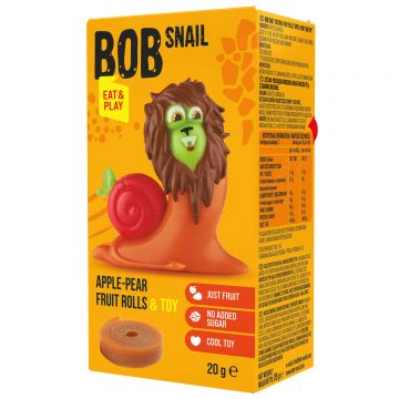 Bob Snail Eat & Play Gustare de fructe, măr, pară, 20 g + jucărie