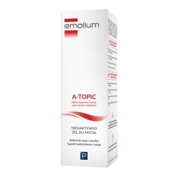 Emolium A-Topic, gel de spălare corporală triactiv pentru piele atopică, uscată și cu mâncărimi persistente, de la 1 lună, 200 ml