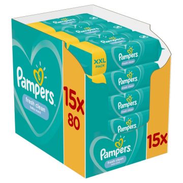 Șervețele umede Fresh Clean, 15 x 80 bucǎți, Pampers 
