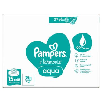 Pampers Harmonie Aqua, șervețele umede, 15 x 48 buc