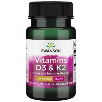 Swanson Vitamine D3 & K2, vitamina D 2000 UI + vitamina K 75 µg, 60 capsule vegetariene