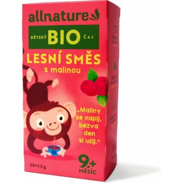 Allnature BIO Ceai pentru copii Forest mix cu zmeură 20×1,5 g, ceai de fructe