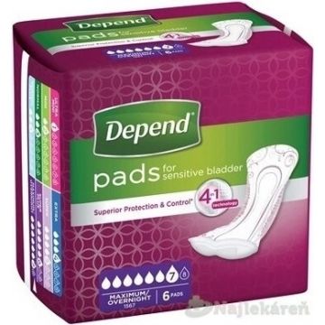 DEPEND MAXIMUM tampoane de incontinență pentru femei, 12,5x34 cm, absorbție 953 ml, 1x6 buc