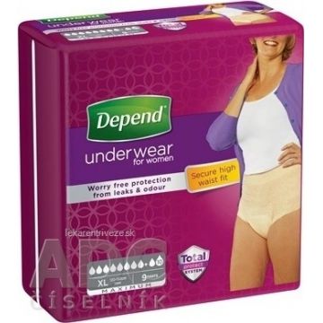 DEPEND MAXIMUM XL pentru femei 1×9 buc, chiloți stretch, circumferința șoldului 120-105 cm