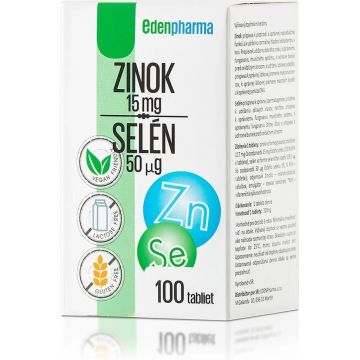 EDENPharma ZINOC 15 mg + SELEN 50 µg 1×100 tbl, supliment alimentar