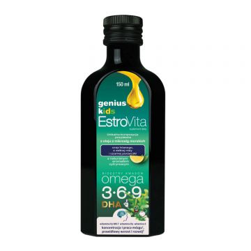 EstroVita Genius Kids, Esteri de acizi grași Omega 3-6-9, aromă de lămâie, 150 ml