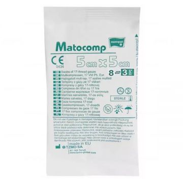 Matopat Matocomp Matocomp, comprese de tifon sterile, cu 17 fire, 8 straturi, 5 cm x 5 cm, 3 bucăți
