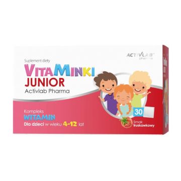 VitaMinki Junior Activlab Pharma, aromă de căpșuni, 30 pliculețe