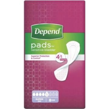 DEPEND SUPER 1×8 buc, tampoane pentru incontinență 11×36 cm