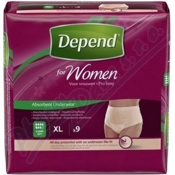 DEPEND SUPER XL pentru femei 1×9 buc, chiloți stretch, circumferința șoldului 120-150 cm