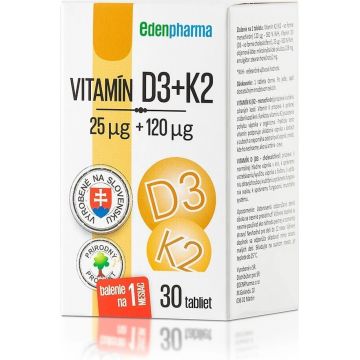 EDENPharma VITAMIN D3 + K2 1×30 tbl, supliment alimentar