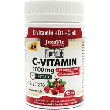 JutaVit Vitamina C 1000 mg cu măceșe + vitamina D3 1×100 tbl, Vitamina C 1000 mg cu măceșe + vitamina D3