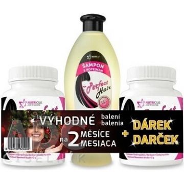 NUTRICIUS Perfect HAIR nou DUO + cadou 1×1 set, metionină 500 mg comprimate 2×100 (200 buc) + șampon Perfect HAIR cu cafeină 550 ml gratuit