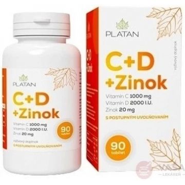PLATAN Vitamina C + D + Zinc 1x90 tbl, supliment alimentar
