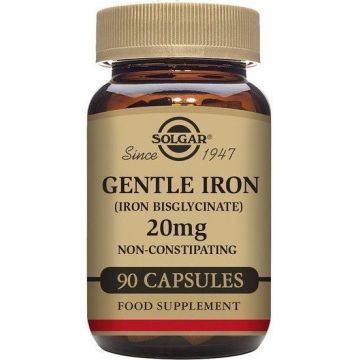 Solgar Gentle Iron 20 mg Fier (bisglicinat feros) Gentle pentru stomac 90 capsule 1×90 cps, supliment alimentar