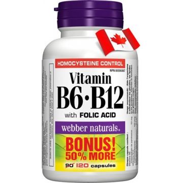 WEBBER NATURALS Vitamina B6+B12+Acid folic 1×120 cps, supliment alimentar