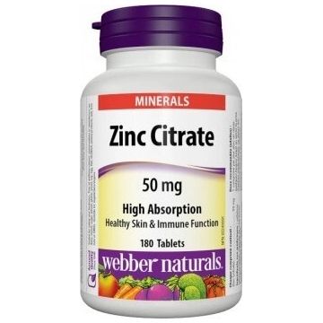 WEBBER NATURALS Zinc 50 mg Citrat 1×180 tbl, supliment alimentar
