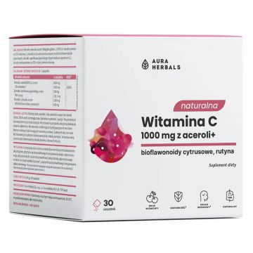 Aura Herbals Vitamina C naturală 1000 mg din acerola, 30 pliculețe