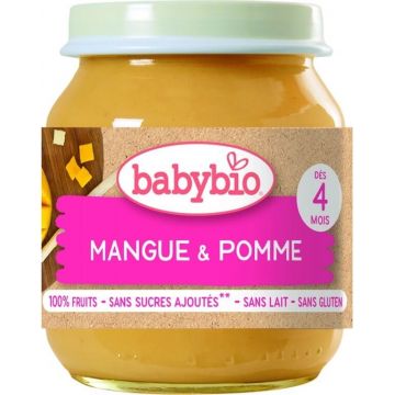 BABYBIO mango și măr bio 1×130 g, gustare de fructe bio