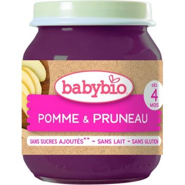 BABYBIO mere și prune organice 1×130 g, gustare de fructe organice