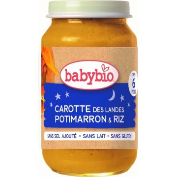 BABYBIO morcov bio dovleac și orez 1×200 g, gustare organică de legume