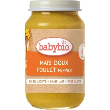 BABYBIO porumb dulce organic cu pui de fermă 1×200 g, garnitură de legume organice