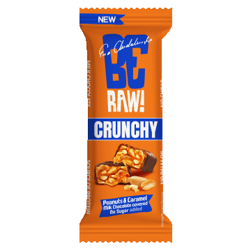 BeRAW! Chrunchy, baton, alune și caramel, fără zahăr adăugat, 40 g