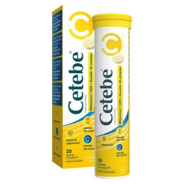Cetebe Vitamina C 1000 + Acerola + B-complex, aromă de lămâie, 20 comprimate efervescente